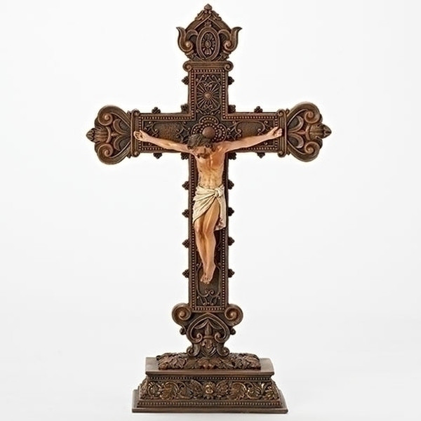 Crucifix Freestanding Ornate Sculpture 14.5" H